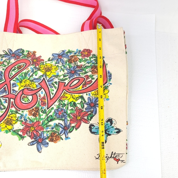 BRIGHTON Love Tweet Canvas Large Tote Bag Birds Hearts Butterflys Shoulder Carry - Picture 12 of 12